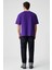 Pampa Erkek Baskı Detaylı Relaxed V Yaka Kısa Kol Mor T-Shirt 4