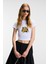 Tessıra Kadın Pamuk Bisiklet Yaka Baskılı Slim Fit Beyaz T-Shirt 1