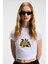 Tessıra Kadın Pamuk Bisiklet Yaka Baskılı Slim Fit Beyaz T-Shirt 3