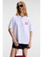 Feylora Kadın Pamuk Oversize Fit Baskı Detaylı Kısa Kollu Bisiklet Yaka Beyaz T-Shirt 3