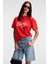 Rıvela Kadın Pamuk Regular Fit Baskılı Bisiklet Yaka Kısa Kol Kırmızı T-Shirt 1
