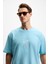 Ourflow Erkek Nakış Detaylı Organik Pamuk Bisiklet Yaka Kısa Kollu Oversize Açık Mavi T-Shirt 4