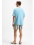 Ourflow Erkek Nakış Detaylı Organik Pamuk Bisiklet Yaka Kısa Kollu Oversize Açık Mavi T-Shirt 6
