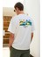 Italıa Erkek Organik Pamuk Ön Arka Baskı Detaylı Oversize Kısa Kol Ekru T-Shirt 7