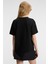 Rıvela Kadın Pamuk Regular Fit Baskılı Bisiklet Yaka Kısa Kol Siyah T-Shirt 5