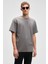 Feon Erkek Oversize Geniş Kesim %100 Organik Pamuk Kalın Dokulu Yuvarlak Yaka Açık Gri T-Shirt 1