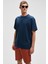Feon Erkek Oversize Geniş Kesim %100 Organik Pamuk Kalın Dokulu Yuvarlak Yaka Lacivert T-Shirt 5