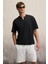 Tuomo Erkek Hakim Yaka Kısa Patlı Kısa Kollu Relaxed Fit Siyah T-Shirt 1