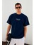 Italıa Erkek Organik Pamuk Ön Arka Baskı Detaylı Oversize Kısa Kol Lacivert T-Shirt 1