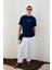 Italıa Erkek Organik Pamuk Ön Arka Baskı Detaylı Oversize Kısa Kol Lacivert T-Shirt 2