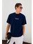 Italıa Erkek Organik Pamuk Ön Arka Baskı Detaylı Oversize Kısa Kol Lacivert T-Shirt 4