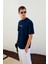 Italıa Erkek Organik Pamuk Ön Arka Baskı Detaylı Oversize Kısa Kol Lacivert T-Shirt 5