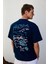 Italıa Erkek Organik Pamuk Ön Arka Baskı Detaylı Oversize Kısa Kol Lacivert T-Shirt 6