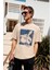 Nord Erkek Baskı Detaylı Organik Pamuk Oversize Kısa Kol Bisiklet Yaka Bej T-Shirt 3
