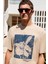 Nord Erkek Baskı Detaylı Organik Pamuk Oversize Kısa Kol Bisiklet Yaka Bej T-Shirt 4