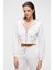 ARUBA Kadın %100 Pamuk Uzun Kol Crop Beyaz Sweatshirt 1