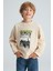 REMCO Erkek Çocuk Nakışlı Yuvarlak Yaka Krem Sweatshirt 1