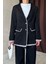 Fh Fashionhere Siyah Çizgili Astarlı Garnili Süet Ceket 3