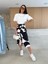 Fh Fashionhere Kadın Kısa Kollu Bisiklet Yaka Viskon Bluz ve Desenli Süprem Etek Ikili Takım 5