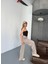 Fh Fashionhere Osy Modal Yumuşak Dokulu Kumaş Nakış Işlemeli Rahat Bol Paça Eşofman Pantalon - Bej 4