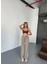 Fh Fashionhere Osy Modal Yumuşak Dokulu Kumaş Nakış Işlemeli Rahat Bol Paça Eşofman Pantalon - Bej 3