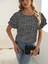 Fh Fashionhere Kadın Kısa Kollu Kolları Volanlı Baskılı Süprem Bluz 4