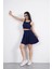 Fh Fashionhere Sendy Kumaş Bisiklet Yaka Crop Şortlu Etek Ikili Takım - Lacivert 3