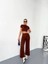 Fh Fashionhere Osy Modal Yumuşak Dokulu Kumaş Kısa Kollu Crop Alt Ispanyol Paça Pantalon Ikili Takım - Kahverengi 1