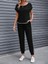 Fh Fashionhere Kadın Kısa Kollu Kayık Yaka Viskon Iki Iplik Bluz ve Bağcıklı Pantolon Ikili Takım 3