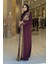 Arapça Harf Baskı Detaylı Abaya 70015 Bordo 2