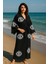 Göz Figür Desen Baskılı Kaftan Kimono Peştemal Bornoz (BOYU 125 CM) 1