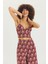 Desenli V Yaka Askılı Crop Top Mor 1