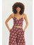 Desenli V Yaka Askılı Crop Top Mor 3