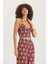 Desenli V Yaka Askılı Crop Top Mor 4
