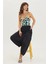 Desenli V Yaka Askılı Crop Top Mavi 2