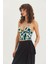 Desenli V Yaka Askılı Crop Top Mavi 3