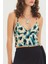 Desenli V Yaka Askılı Crop Top Mavi 5