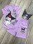 Kuromi Baskılı Kız Çocuk Kuromi Maskeli Tişört ve Şort Lila Takım 1