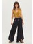 V Yaka Çiçek Desenli Crop Bluz Hardal 2