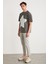 ADAN Erkek %100 Pamuk Yıldız Baskılı Bisiklet Yaka Kısa Kollu Oversize Gri T-Shirt 5