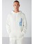 Process Erkek Içi Polarlı Poster Baskılı Kapüşonlu Kordonlu Ekru Sweatshirt 2