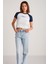 Vane Kadın Pamuk Kısa Kollu Baskılı Crop Beyaz/Navy T-Shirt 1