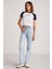 Vane Kadın Pamuk Kısa Kollu Baskılı Crop Beyaz/Navy T-Shirt 2
