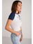 Vane Kadın Pamuk Kısa Kollu Baskılı Crop Beyaz/Navy T-Shirt 4