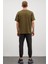 Ademir Erkek Oversize Fit Önü Dağ Baskılı Bisiklet Yaka %100 Pamuklu Haki T-shirt 5