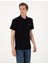 Erkek Siyah Slim Fit Örme Dokulu Polo Yaka Tişört 50309946-VR046 3