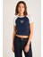 Vane Kadın Pamuk Kısa Kollu Baskılı Crop Navy/beyaz T-Shirt 1