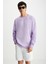 Blandon Erkek Bisiklet Yaka Içi Polarlı Baskı Detaylı Yıkamalı Lila Sweatshirt 1