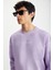 Blandon Erkek Bisiklet Yaka Içi Polarlı Baskı Detaylı Yıkamalı Lila Sweatshirt 2