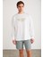 MARTIN Erkek %100 Pamuk Önü Baskılı Uzun Kollu Beyaz T-Shirt 1